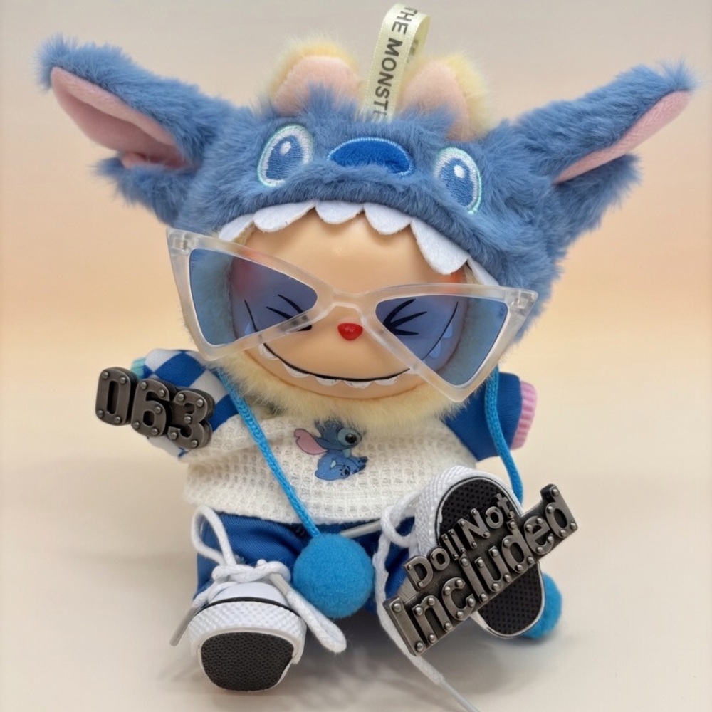 063, Five Piece Stitch Outfit with Glasses and Shoes for Labubu Doll(No Doll) - Picture 2 of 9